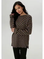 Swetry damskie - Aniston Sweter w kolorze jasnobrązowo-czarnym - miniaturka - grafika 1