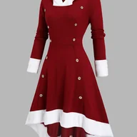 Inne - TEMU Sukienka damska w stylu , rozkloszowana, z kapturem, wykonana z dzianiny poliestrowej, w jednolitym kolorze, ze sznurkiem, na kolekcję jesień/ - miniaturka - grafika 1