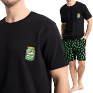Piżamy damskie - PIŻAMA MĘSKA BAWEŁNIANA KRÓTKI RĘKAW MOTYW OGÓRKÓW WYGODNA MORAJ S BLACK - miniaturka - grafika 1