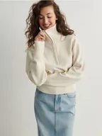 Swetry damskie - Reserved - Sweter z rozpinanym golfem - kremowy - miniaturka - grafika 1