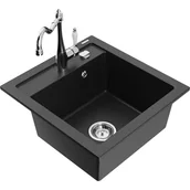 Zlewozmywaki z baterią - Mexen Vito zlewozmywak granitowy 1-komorowy z baterią kuchenną Carla, czarny/srebrny metalik - miniaturka - grafika 1