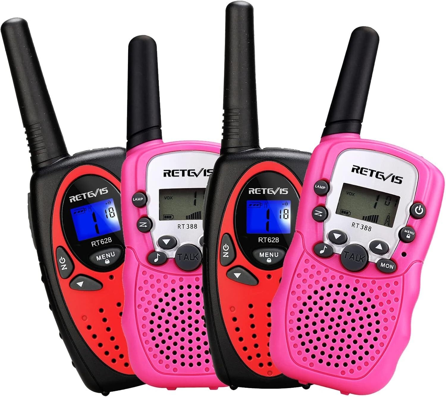 Retevis RT388 walkie talkie dla dzieci, walkie talkie, latarka zdalnie sterowana dla dzieci, zabawki w wieku 4-12 lat, prezenty dla chłopców i dziewczynek, zestaw 4 sztuk