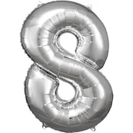 Balony i akcesoria - Balon foliowy cyfra 8 srebrny 83 cm - miniaturka - grafika 1