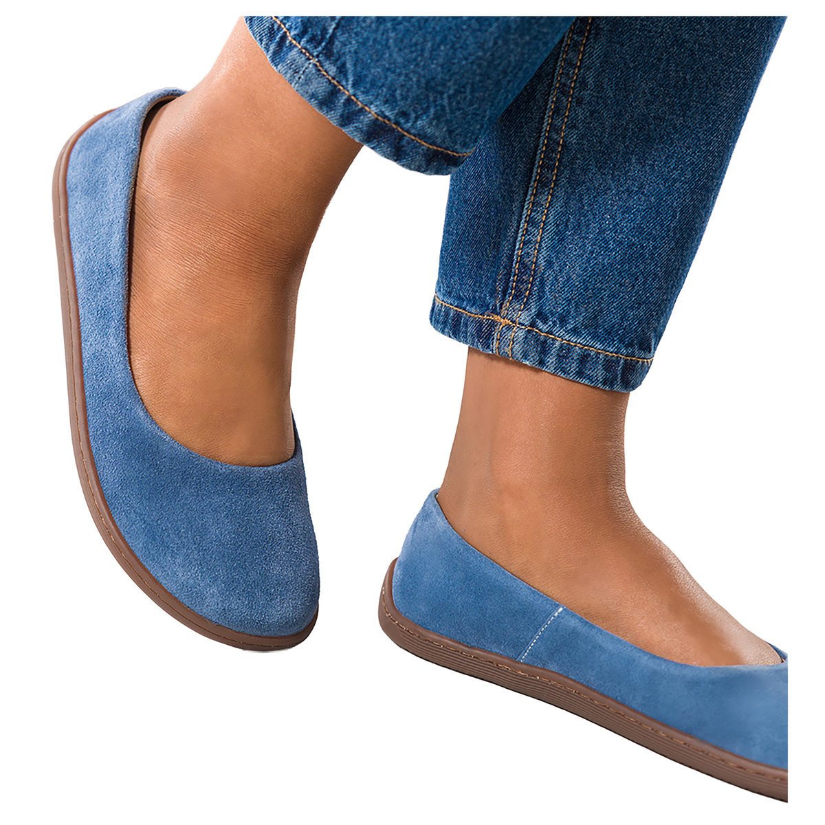 Niebieskie baleriny barefoot skórzane damskie szerokie na elastycznej płaskiej podeszwie PRODUKT POLSKI Casu 989-38