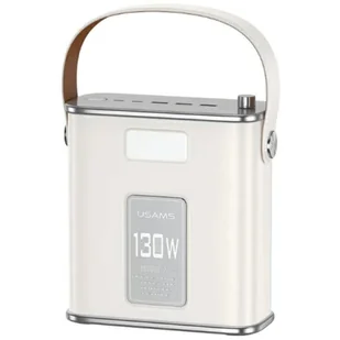 USAMS Powerbank 80000mAh 130W 2C+3A QC3.0+PD Fast Charge beżowy/beige STXLOGTC02 (US-CD196) + kabel USB-C-USB-C 100W 2m - Powerbanki - miniaturka - grafika 1