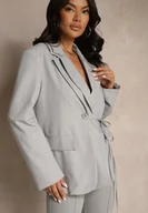 Marynarki i żakiety damskie - Szara Marynarka Ozdobiona Wiązaniem z Boku Lunorisa - miniaturka - grafika 1