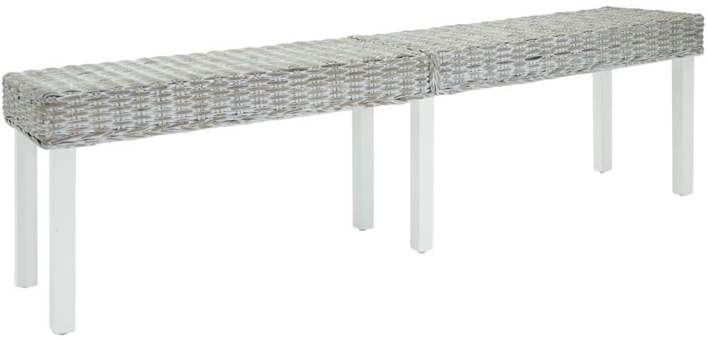 vidaXL Ławka biała, 160x35x45 cm, naturalny rattan kubu i drewno mahoniowe