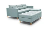 Sofy i kanapy - 3xEliving narożnik MALORY - nowoczesna sofa rozkładana z podnóżkiem, w kolorze jasnoniebieskim, drewniane nóżki, otomana może być zamontowana po obu stronach, szerokość 220 cm, 6 opcji kolorystycznych - miniaturka - grafika 1