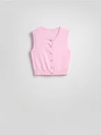 Marynarki i żakiety damskie - Reserved - Dzianinowa kamizelka - pastelowy róż - miniaturka - grafika 1