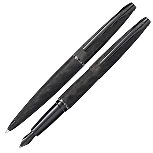 Cross ATX długopis i pióro wieczne, zestaw upominkowy (grubość kreski lub stalówki M, kolor wkładu czarny), szczotkowana czerń