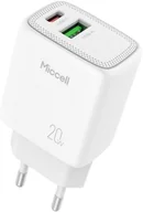 Ładowarki i akumulatory - Ładowarka sieciowa Miccell VQ-T15, 20W, USB-A + USB-C, biała - miniaturka - grafika 1