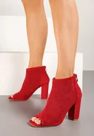 Botki damskie - Czerwone Ażurowe Botki Vices na Obcasie z Odkrytymi Noskami Zeniri - miniaturka - grafika 1