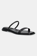 Klapki i japonki damskie - Calvin Klein klapki skórzane FLAT SANDAL SQUARED 2-BAR LTH damskie kolor czarny HW0HW02532 - miniaturka - grafika 1