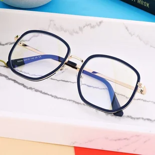 Damskie owalne okulary zerówki do komputera BLUE LIGHT na teleskopach 25155E Granatowy/Złoty - Okulary korekcyjne, oprawki, szkła - miniaturka - grafika 1