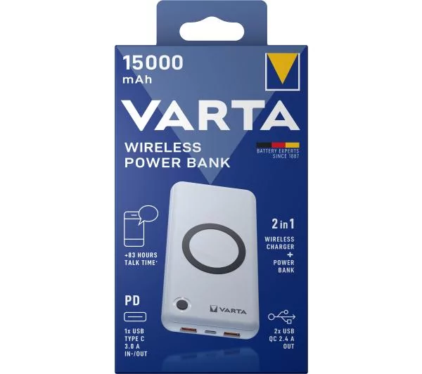 VARTA Wireless 15000mAh PASS THROUGH 2xUSB USB-C 20W
