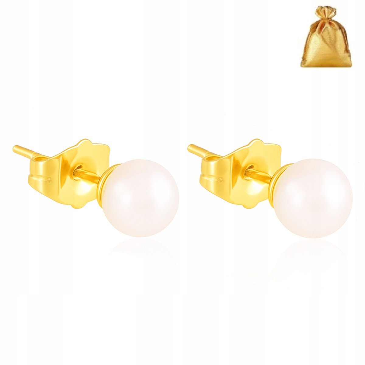 DELIKATNE ZŁOTE, POZŁACANE KOLCZYKI, SZTYFY PERŁY 4 MM STAL CHIRURGICZNA