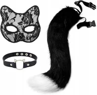 Dodatki do strojów karnawałowych - Przebranie lisa, maska i ogon, opaska na szyję, maska koronkowa - miniaturka - grafika 1