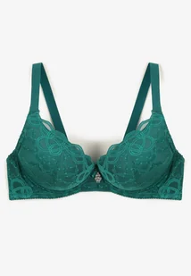 Zielony Biustonosz Push Up Ozdobiony Koronką i Metaliczną Aplikacją Nelvinea - Biustonosze - miniaturka - grafika 1