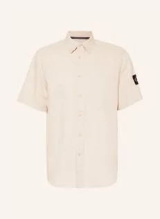 Koszule męskie - Calvin Klein Jeans Koszula Z Krótkim Rękawem Comfort Fit Z Dodatkiem Lnu beige - grafika 1