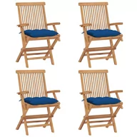 Fotele i krzesła ogrodowe - vidaXL Krzesła ogrodowe z niebieskimi poduszkami 4 szt. tekowe 3065642 - miniaturka - grafika 1