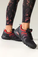 Buty trekkingowe damskie - Czarne buty trekkingowe damskie buty sportowe softshell na bieżnikowanej podeszwie czerwone wstawki sznurowane Carla EY82976-5 - miniaturka - grafika 1