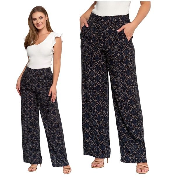 Spodnie Damskie Długie Szeroka Nogawka Luźne z Wiskozy ELEGANCKIE MORAJ - M