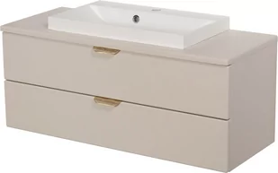 Szafka łazienkowa piaskowa z umywalką nablatową złoty uchwyt 100 cm Magnolia Gante - Szafki łazienkowe - miniaturka - grafika 1
