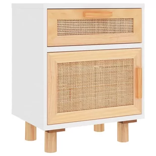 Lumarko Szafka nocna, biała, lite drewno sosnowe i naturalny rattan - Szafki nocne - miniaturka - grafika 3