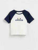 Koszulki dla dziewczynek - Reserved - Bawełniany t-shirt z aplikacją - granatowy - miniaturka - grafika 1