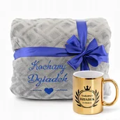 Koce - Koc z Mikrofibry 160 x 200 z Haftem Złoty Kubek Prezent na Dzień Dziadka - miniaturka - grafika 1