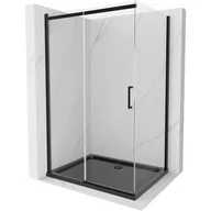Kabiny prysznicowe - Mexen Omega kabina prysznicowa rozsuwana 100x80 cm, transparent, czarna + brodzik Flat, czarny - miniaturka - grafika 1