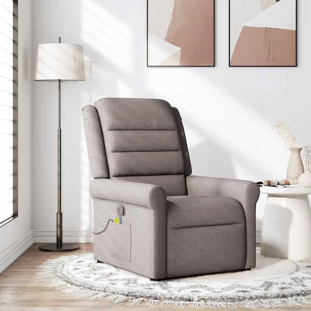 vidaXL Rozkładany fotel masujący, taupe, obity tkaniną