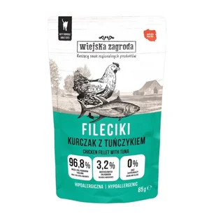 Wiejska Zagroda Karma mokra dla kota Fileciki Kurczak z tuńczykiem (dorosły) 85g (12 szt/op) - Mokra karma dla kotów - miniaturka - grafika 1