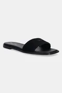 Klapki i japonki damskie - Calvin Klein klapki zamszowe FLAT SANDAL SQUARED HF SUE damskie kolor czarny HW0HW02557 - miniaturka - grafika 1