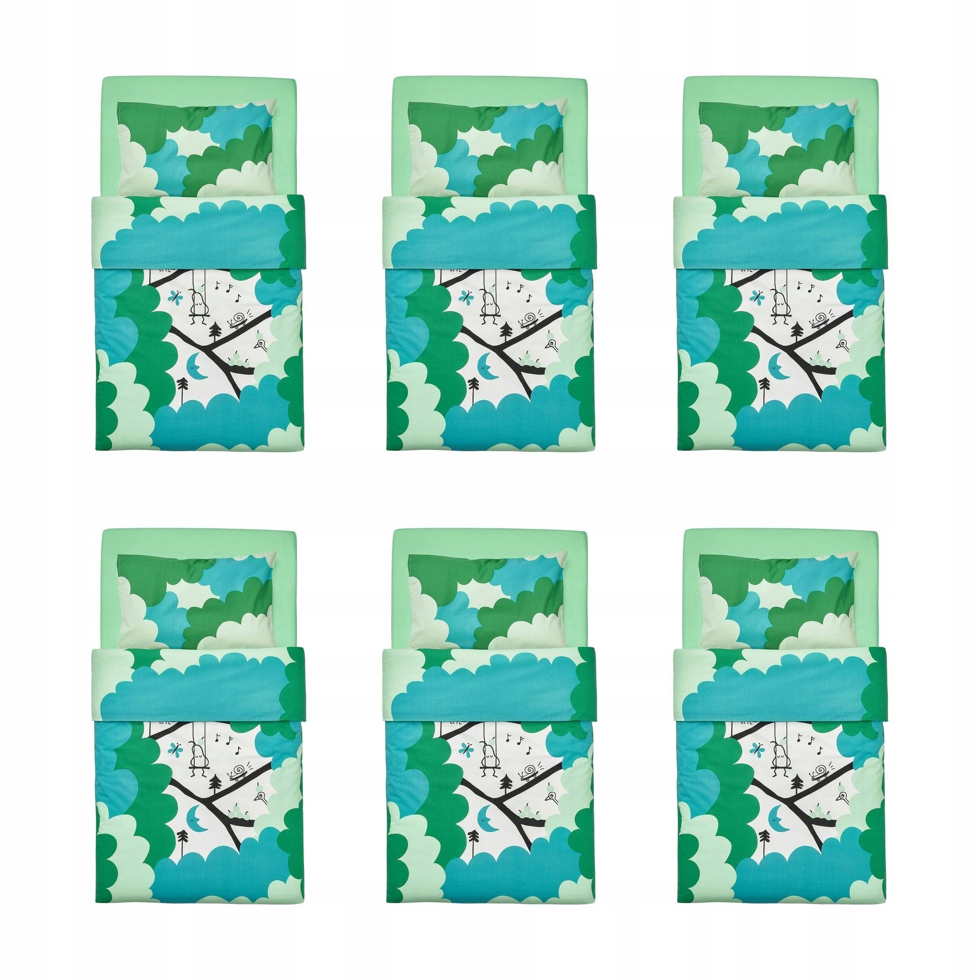 6 szt. Gronfink Kpl. pościeli do łóżeczka, zielony/turkusowy 60x120 cm