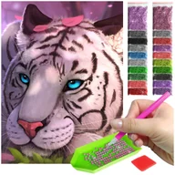 Zabawki kreatywne - Haft Diamentowy ARTULIO, Obraz DIY 5D, Diamond Painting, Mozaika Diamentowa 30X40cm (Zimowy tygrys odpoczywa pod kwitnącym krzewem) + Zestaw Akcesor.. - miniaturka - grafika 1