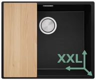 Zlewozmywaki - Zlewozmywak granitowy z dużą komorą XXL jednokomorowy Nablatowy bez ociekacza Czarny metalik Londyn 60 Slim. Baterie kuchenne i syfon do wyboru. Primagran - miniaturka - grafika 1
