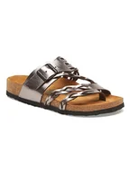 Klapki i japonki damskie - Comfortfusse Skórzane japonki w kolorze srebrnym - miniaturka - grafika 1