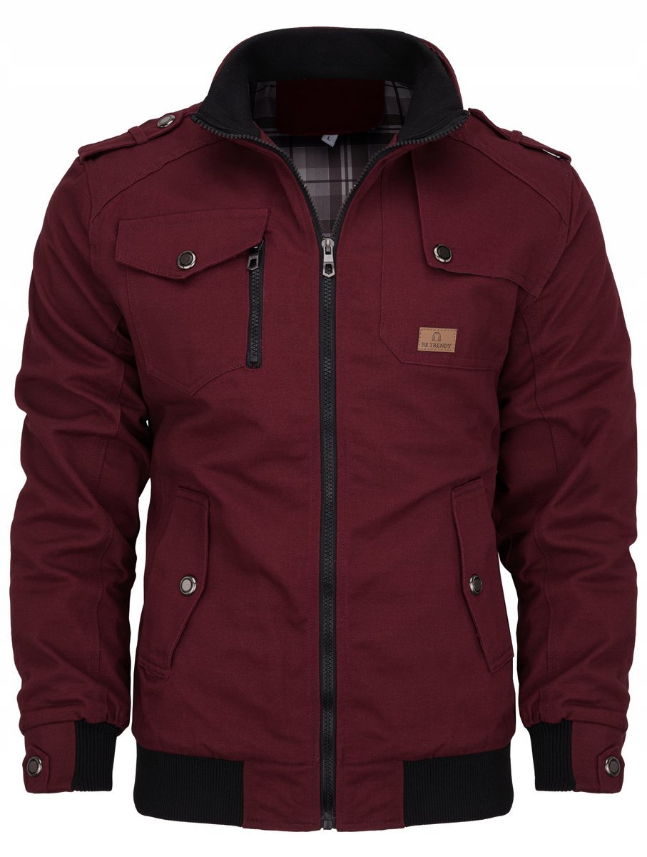 KURTKA MĘSKA PRZEJŚCIOWA PILOTKA BAWEŁNIANA WIOSNA JESIEŃ BORDOWA 014 - XL