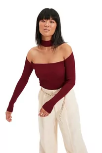 Trendyol Damska bluza Choker z wysokim dekoltem, gładka, wąska, bordowa, L, Burgund - Bluzy damskie - miniaturka - grafika 1