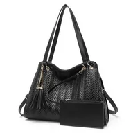 Torebki damskie - Miss Lulu damska modna torba hobo na ramię, duża pojemność torby z uchwytem z wieloma kieszeniami, elegancka torebka z ekoskóry z frędzlami i wzorem plecionym. - miniaturka - grafika 1