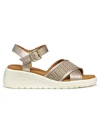 Sandały damskie - Geox Sandały "Meliconia" w kolorze złotym na koturnie - miniaturka - grafika 1