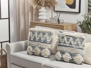 2 Bawełniane Poduszki Dekoracyjne Geometryczny Wzór 45 X 45 Cm Beżowo-niebieskie Eytelia - Poduszki dekoracyjne - miniaturka - grafika 4