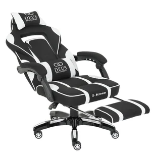 Fotel Gamingowy z podnóżkiem DEUS X-Stream z tkaniny biało-czarny - Fotele gamingowe - miniaturka - grafika 1