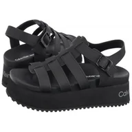 Sandały damskie - Sandały Platform Buckle Rubber Mg Mtl Triple Black YW0YW01513 0GT (CK509-b) Calvin Klein - miniaturka - grafika 1