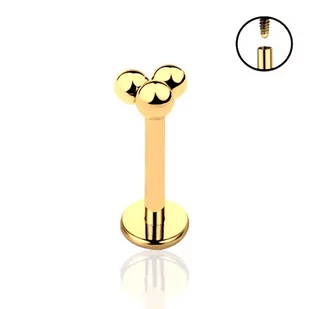 Kolczyk PIERCING złoty labret z kuleczkami LOBE Helix Tragus TYTAN 1,2/6 - Kolczyki Kolczyk PIERCING złoty labret z kuleczkami LOBE Helix Tragus TYTAN 1,2/6 - Kolczyki - miniaturka - grafika 1