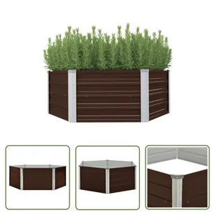 The Living Store Donica do podniesionej grządki - brązowa - 129x129x46 cm - stal - Skrzynia Do Podniesionej Grządki - Donice - miniaturka - grafika 1