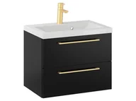 Szafki łazienkowe - Szafka Wisząca Z Umywalką RON 60 cm - Czarny Mat - Uchwyty Złote Szczotkowane - miniaturka - grafika 1