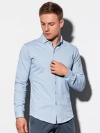 Koszule męskie - Koszula męska dzianinowa z długim rękawem - niebieska V3 K540 - Ombre Clothing - miniaturka - grafika 1