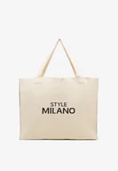 Torebki damskie - Beżowa Torebka o Modelu Shopper z Suwakiem i Napisem Salisella - miniaturka - grafika 1